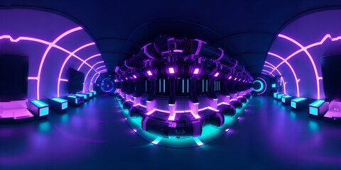 Fototapete - Photo of a futuristic room with vibrant neon lights illuminating the space
