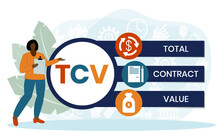 TCV - Total Contract Value. Acronym Business Concept. Vector Illustration Concept With Keywords And Icons. Lettering Illustration With Icons For Web Banner, Flyer, Landing Page, Presentation