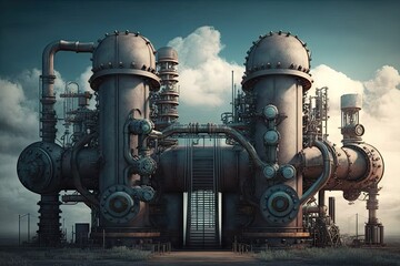 Wall Mural - large oil pumps with lot of pipes and large pipelines, created with generative ai