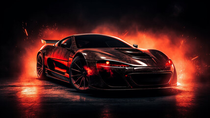 red sport car wallpaper on smoke background Generative AI