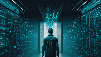 Poster - Cyberspace with this captivating image, which conveys the intricate science and technology behind modern digital networks and the flow of data that powers them. Generative AI