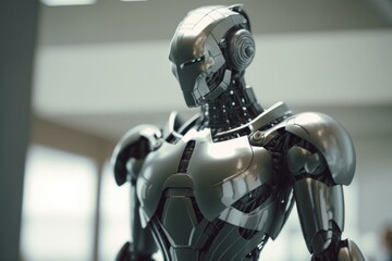Poster - A Robot Is Standing In A Room With A Ceiling Conference Room Assemblage Robotics Engineering  Generative AI 