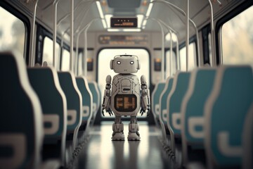 Poster - A Robot Is Standing On A Train With Its Head Turned Bus Station Advertising Photography Robotics Engineering  Generative AI 