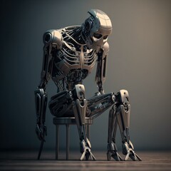 Poster - A Robot Sitting On A Chair With His Legs Crossed Workshop Assemblage Robotics Engineering  Generative AI 
