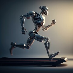 Poster - A Robot Running On A Laptop Computer Screen With A Light Shining On It Fitness Center Animation Robotics Engineering  Generative AI 