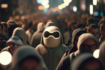 Poster - A Crowd Of People Walking Down A Street At Night Urban Street Animation Artificial Intelligence  Generative AI 