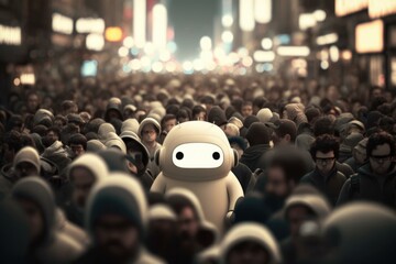 Poster - A Crowd Of People Walking Down A Street At Night Urban Street Animation Artificial Intelligence  Generative AI 