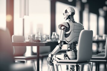 Poster - a robot sitting at a table with a glass of wine coffee shop advertising photography artificial intel