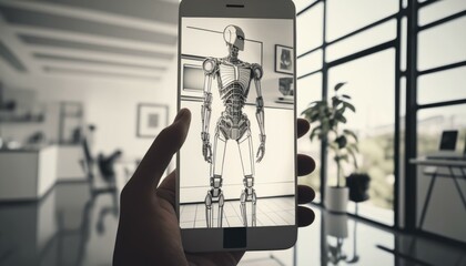Poster - A Person Holding A Cell Phone With A Picture Of A Human Body On It Workshop Stereoscopic Photography Augmented Reality  Generative AI 
