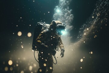 Poster - A Man In A Diving Suit Is Floating In The Water Deep Sea Trench Underwater Photography Underwater Photography 