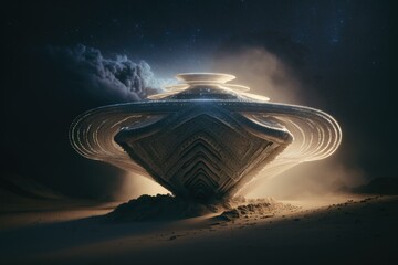 Poster - A Futuristic Building With A Massive Structure On Top Of It Lunar Landscape Kinetic Art Construction  Generative AI 