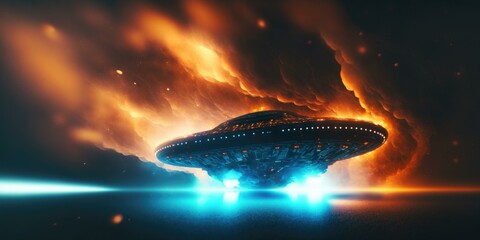 Fototapete - A Large Flying Object In A Dark Sky With A Lot Of Clouds Lunar Landscape Animation Motion Graphics  Generative AI 
