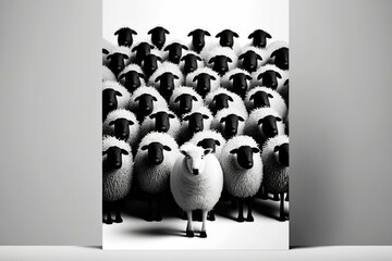 Poster - A Black And White Photo Of A Herd Of Sheep Car Dealership Advertising Photography Political Campaign Management  Generative AI 