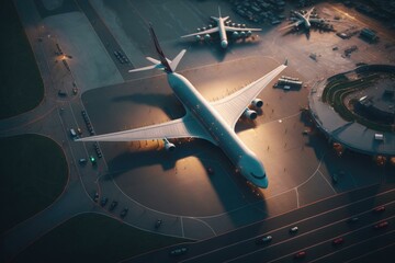 Poster - A Large Passenger Jet Sitting On Top Of An Airport Tarmac Airport Aerial Photography Aerial Photography  Generative AI 