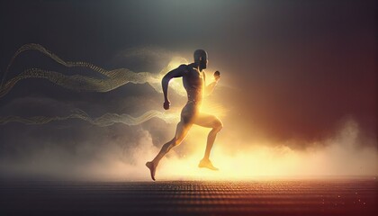 Aufkleber - A Man Running In The Dark With A Light Shining On Him Fitness Center Sports Photography Sports Photography 