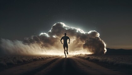 Aufkleber - A Man Running Down A Dirt Road Under A Cloudy Sky Boxing Gym Sports Photography Sports Photography 