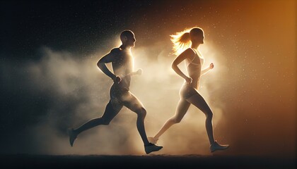 Aufkleber - A Couple Of People That Are Running In The Dark Fitness Center Sports Photography Sports Photography  Generative AI 
