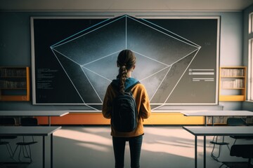 Poster - A Girl Stands In Front Of A Large Screen In A Classroom Classroom Animation Mathematics Education  Generative AI 