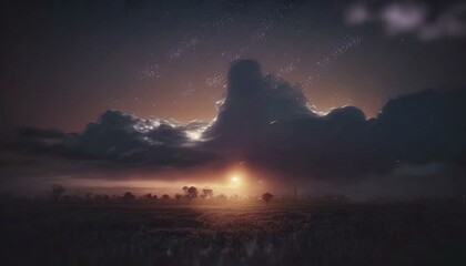 Poster - A Dark Sky With A Bright Sun And Clouds Moonlit Desert Time-Lapse Photography Astronomy  Generative AI 