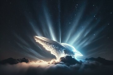 Fototapete - A Large Object Flying Through The Sky Above Clouds Iceberg Time-Lapse Photography Planes  Generative AI 
