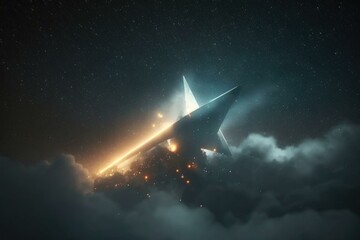 Fototapete - A Plane Flying Through The Night Sky With A Star In The Clouds Iceberg Animation Motion Graphics  Generative AI 