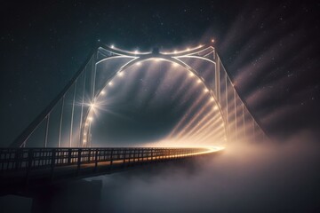 Poster - A Bridge With Lights Shining On It At Night Old European Bridge Long Exposure Photography Lighting Design  Generative AI 