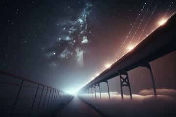Poster - A Long Bridge With A Sky Full Of Stars Old European Bridge Long Exposure Photography Digital Photography  Generative AI 