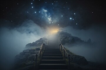 Poster - A Stairway Leading To A Star Filled Sky With Stars Deep Sea Trench Digital Art Career Coaching  Generative AI 
