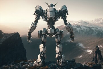Poster - a robot standing on top of a rocky mountain canyon animation robotics engineering generative ai