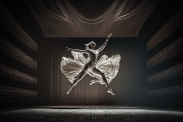Poster - A Woman In A White Dress Is Dancing In A Dark Room Dance Studio Fine Art Photography Fine Art Photography 