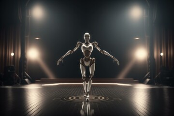 Poster - a humanoid figure walking on a stage in a dark room dance studio animation artificial intelligence