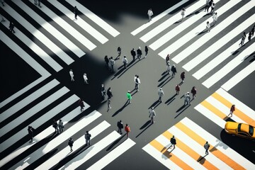 Poster - A Group Of People Crossing A Street In A Crosswalk Urban Street Street Photography Urban Planning  Generative AI 