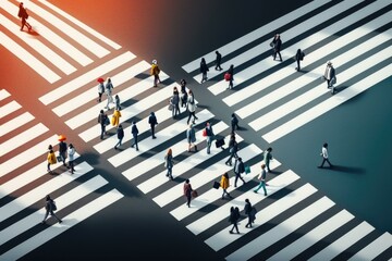 Poster - A Group Of People Walking Across A Cross Walk Urban Street Advertising Photography Diversity And Inclusion  Generative AI 