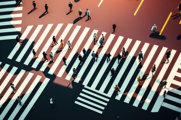 Poster - A Group Of People Crossing A Street In A Crosswalk Urban Street Street Photography Urban Life  Generative AI 