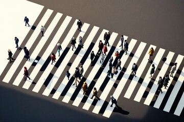 Poster - A Group Of People Walking Across A Cross Walk Urban Street Time-Lapse Photography Urban Planning  Generative AI 