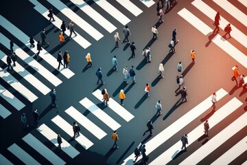 Poster - A Group Of People Walking Across A Cross Walk Urban Street Street Photography Diversity And Inclusion  Generative AI 