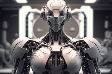 Poster - A Robot Is Standing In A Room With A Clock Car Repair Shop Assemblage Robotics Engineering 