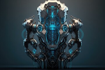 Poster - A Futuristic Blue And Black Background With A Large Circular Object Factory Assemblage Artificial Intelligence  Generative AI 