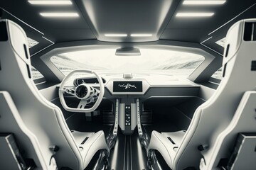 Poster - A Car With A Steering Wheel And A Dashboard Car Dealership Photorealism Automotive Design  Generative AI 