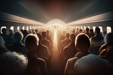 Poster - A Group Of People Sitting On An Airplane Watching A Show Airport Advertising Photography Business Travel  Generative AI 