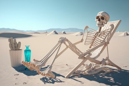 A Skeleton Sitting In A Chair In The Desert Desert Time-Lapse Photography Animation Filmmaking  Generative AI 