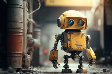 Poster - A Robot That Is Standing In The Street With A Light On Junkyard Animation Robotics Engineering  Generative AI 