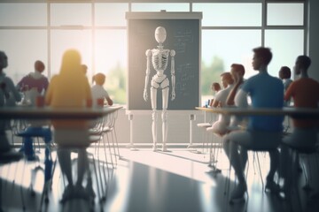 Poster - A Classroom With A Skeleton Model In The Middle Of It Classroom Animation Science Education 