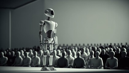 Fototapete - A Robot Standing In Front Of A Group Of People Workshop Performance Art Robotics Engineering 