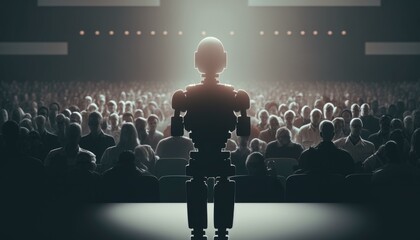 Poster - A Robot Standing In Front Of A Crowd Of People Movie Theater Animation Artificial Intelligence 