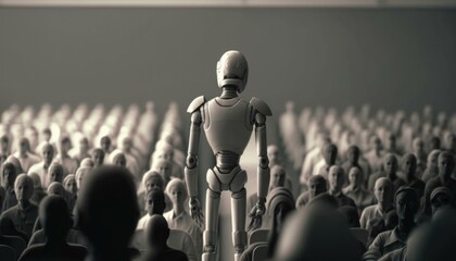 Poster - A Robot Standing In Front Of A Crowd Of People Science Museum Performance Art Artificial Intelligence 