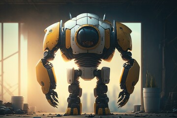 Poster - A Robot Standing In A Room With A Window Construction Site Animation Robotics Engineering  Generative AI 