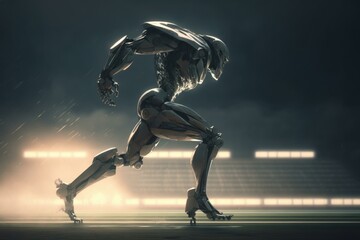 Poster - a man in a body suit is running on a field sports bar panoramic photography robotics engineering