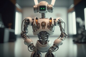 Poster - A Robot With A Green Light On Its Face Science Museum Animation Robotics Engineering  Generative AI 