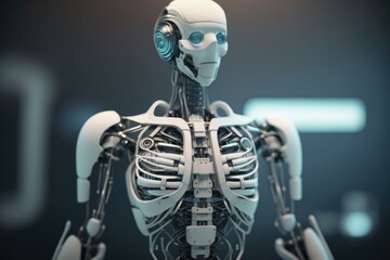 Poster - A Robot With Headphones On Is Standing In A Dark Room Car Repair Shop Animation Robotics Engineering  Generative AI 
